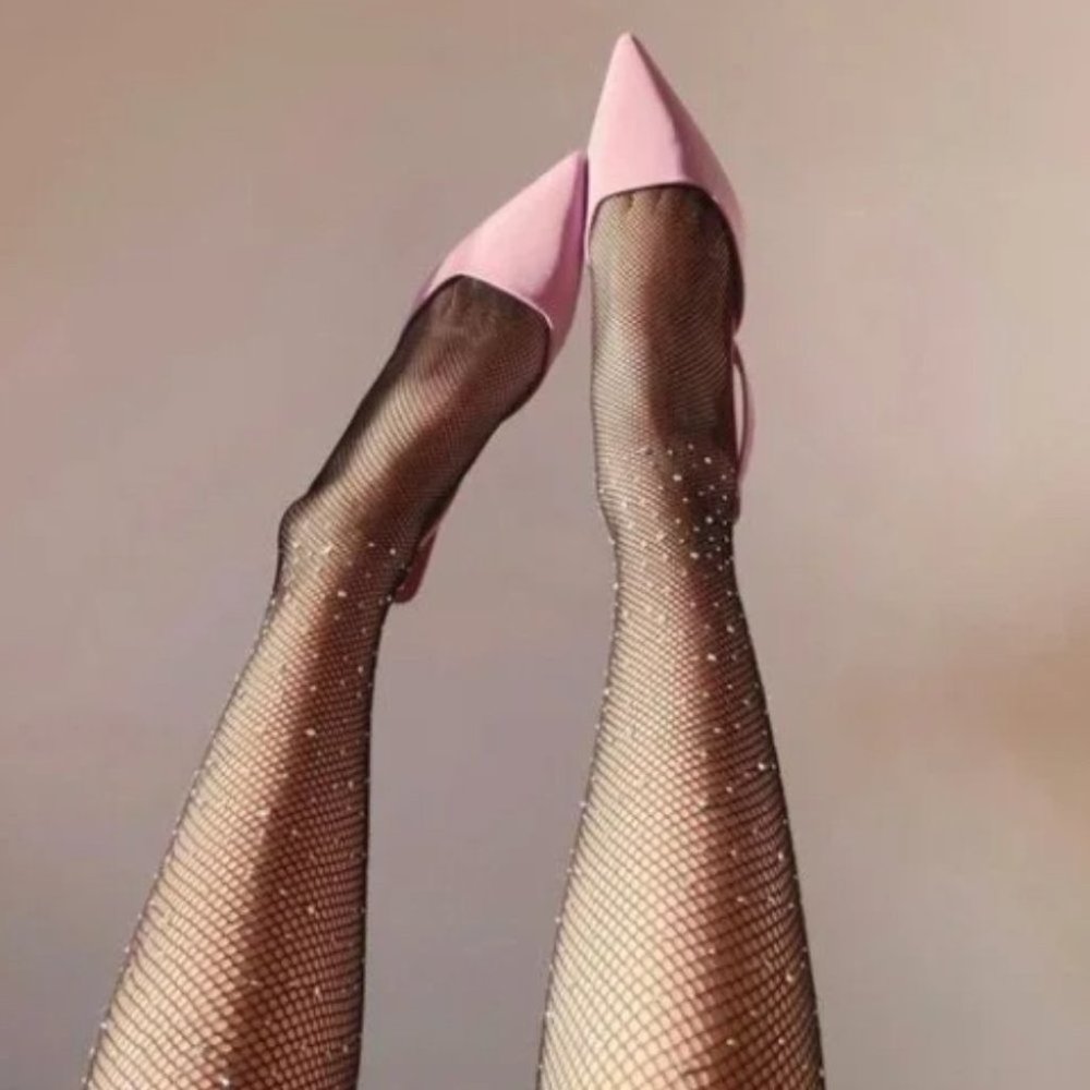 Rhinestone Detailed Mesh Tight nylons - Picture 1 of 8